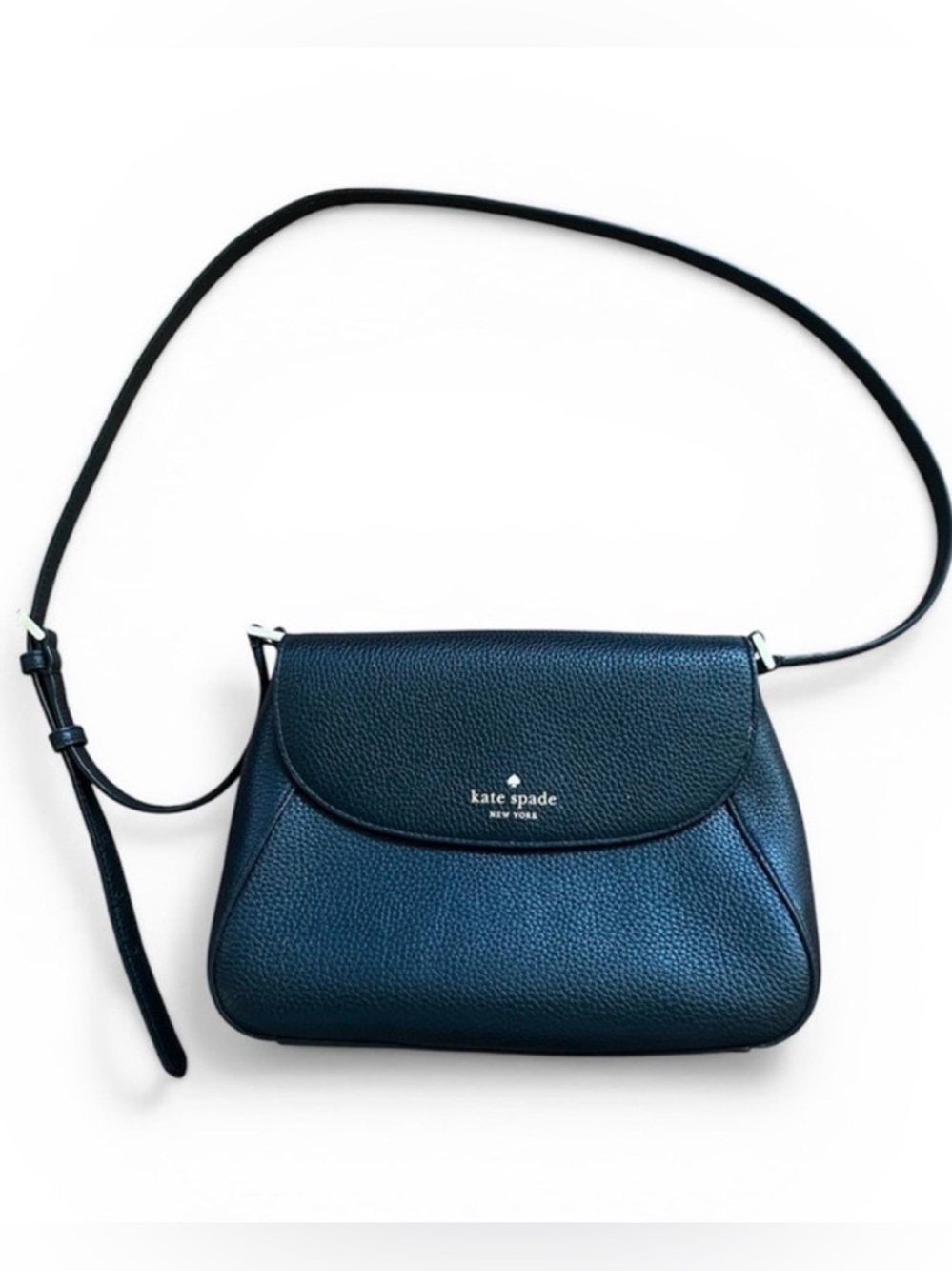 Kate Spade Monica Flap Black Pebbled Leather Crossbody with Adjustable Strap
